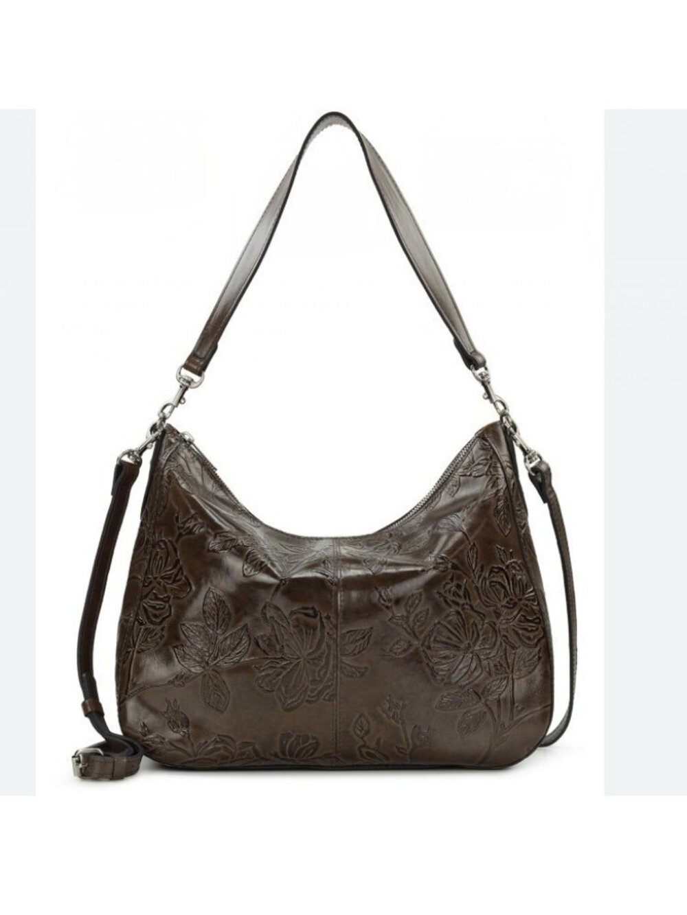 PATRICIA NASH Athani large embossed leather shoulder crossbody bag Bark Leaves